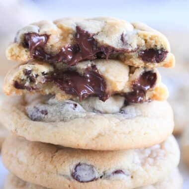 broken in half chocolate chip cookie with super melty chocolate chips