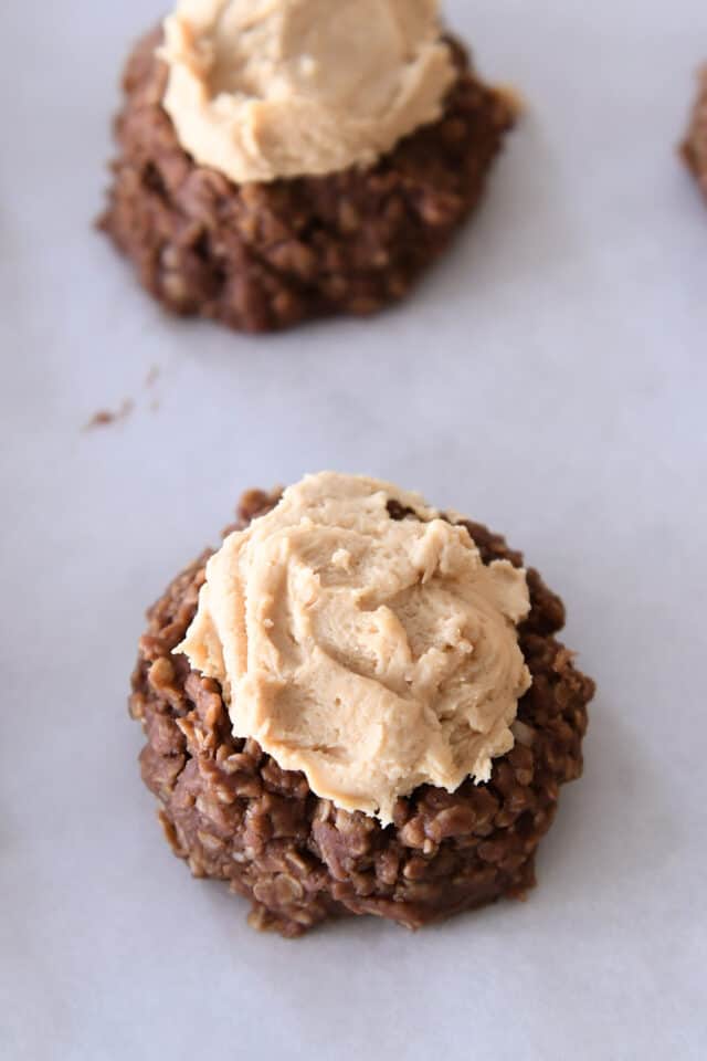 No bake cookie with peanut butter frosting.