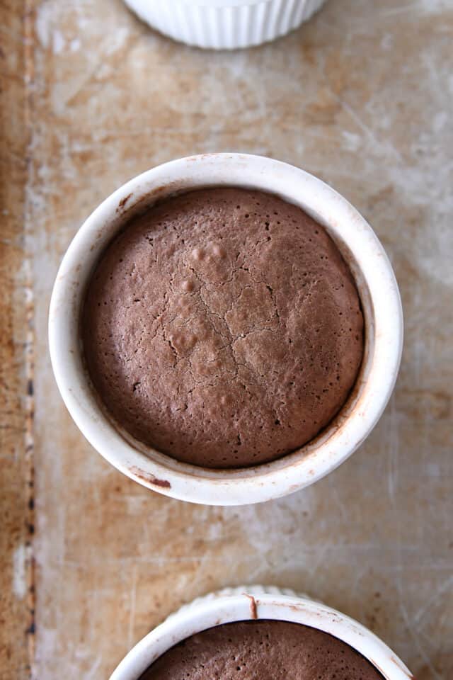 Baked molten lava cake on sheet pan.