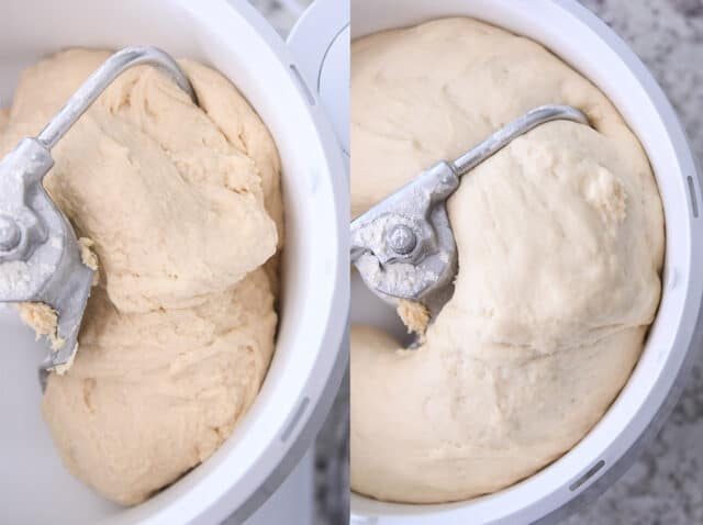 Dough rising in white Bosch mixer.