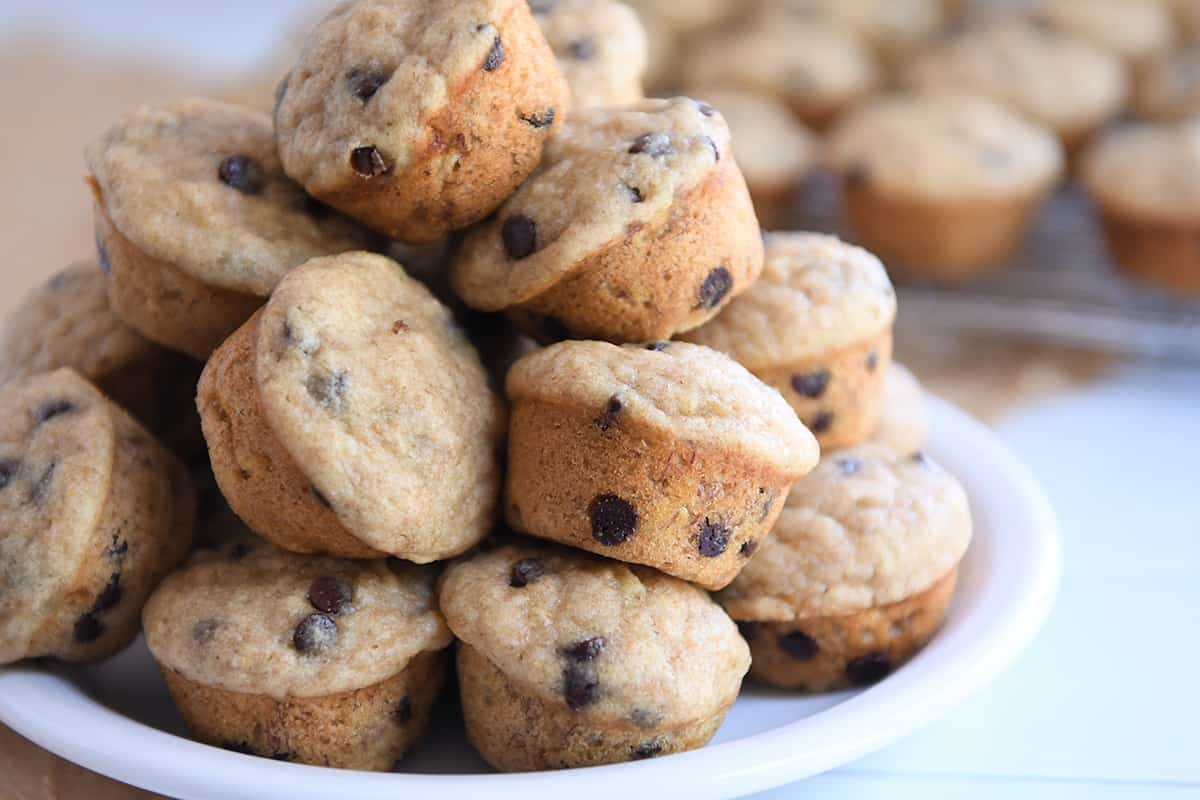 Mini Banana Chocolate Chip Muffins {Whole Grain}