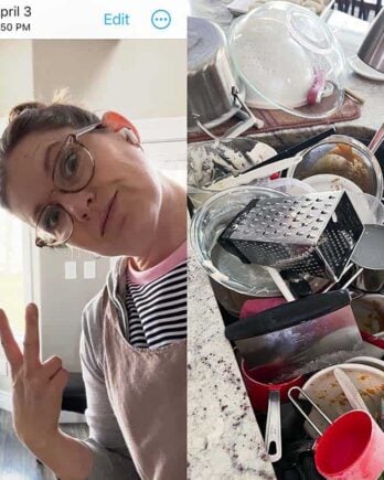 Food blogger picture; sink piled with dirty dishes.