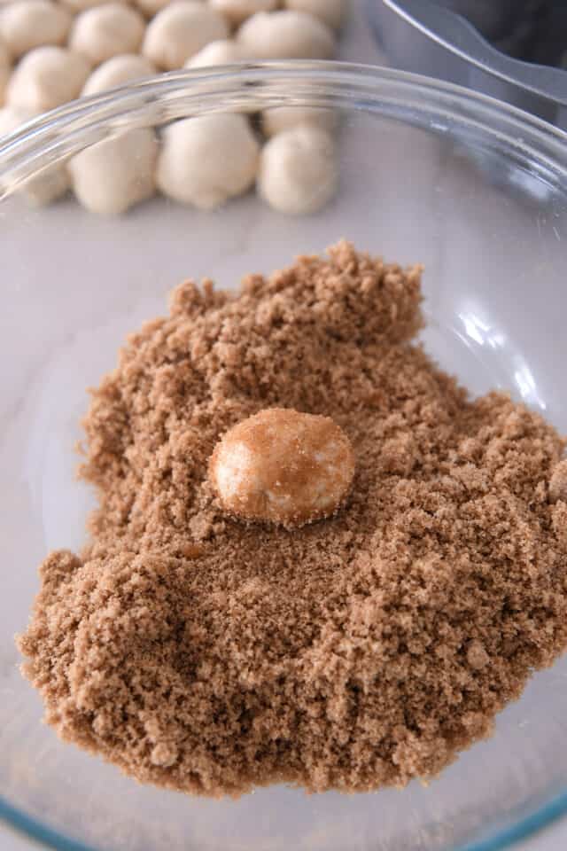 Butter coated ball of dough rolled in cinnamon and brown sugar.