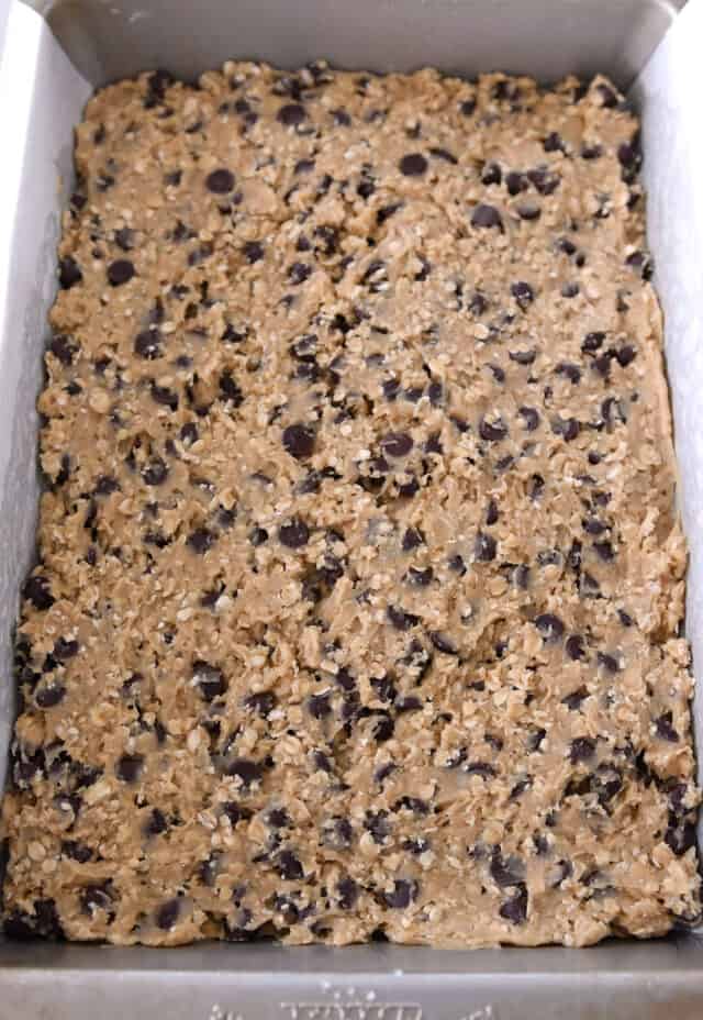 9X13-inch pan of oatmeal chocolate chip cookie dough.