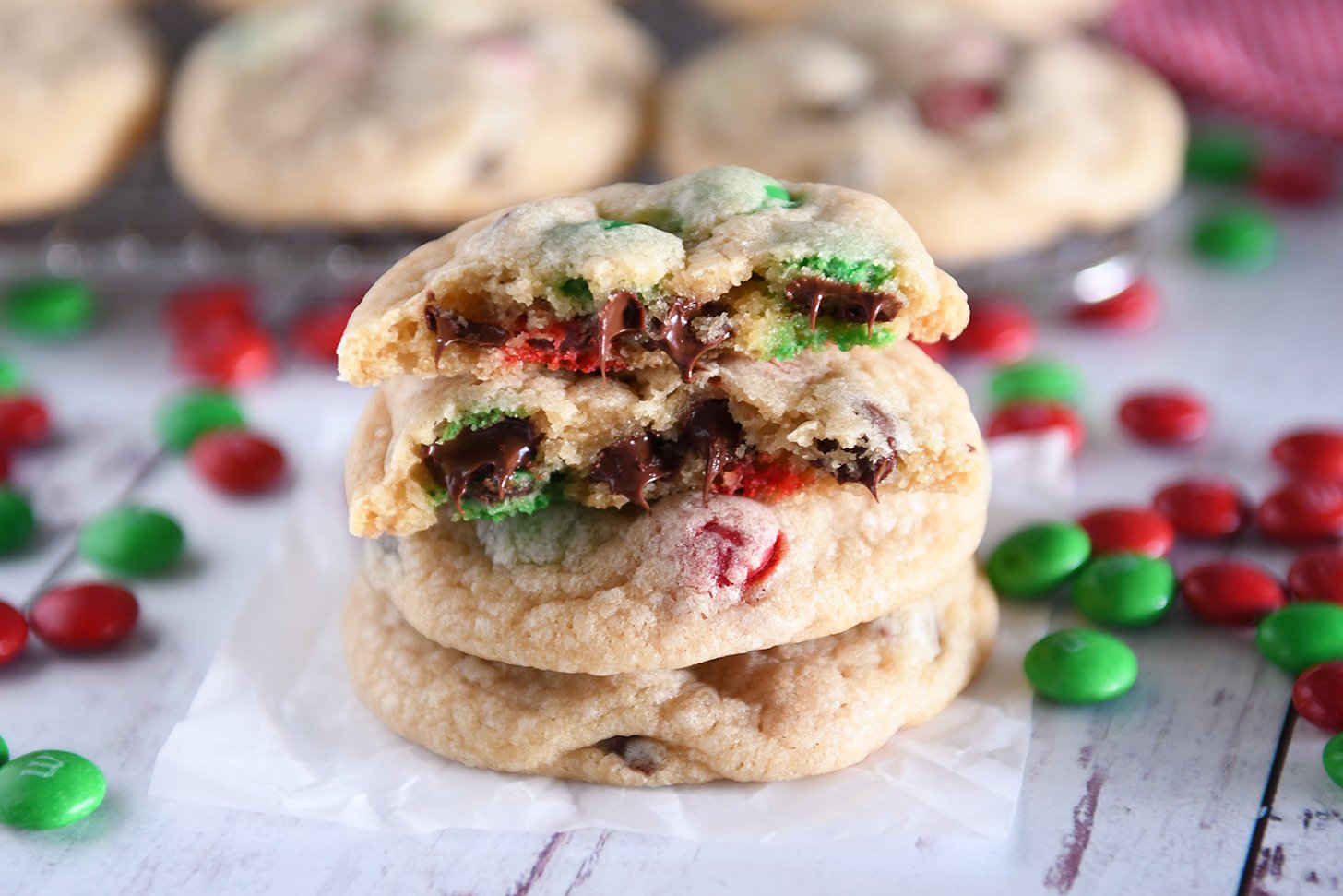 Soft and Chewy M&M Christmas Cookies