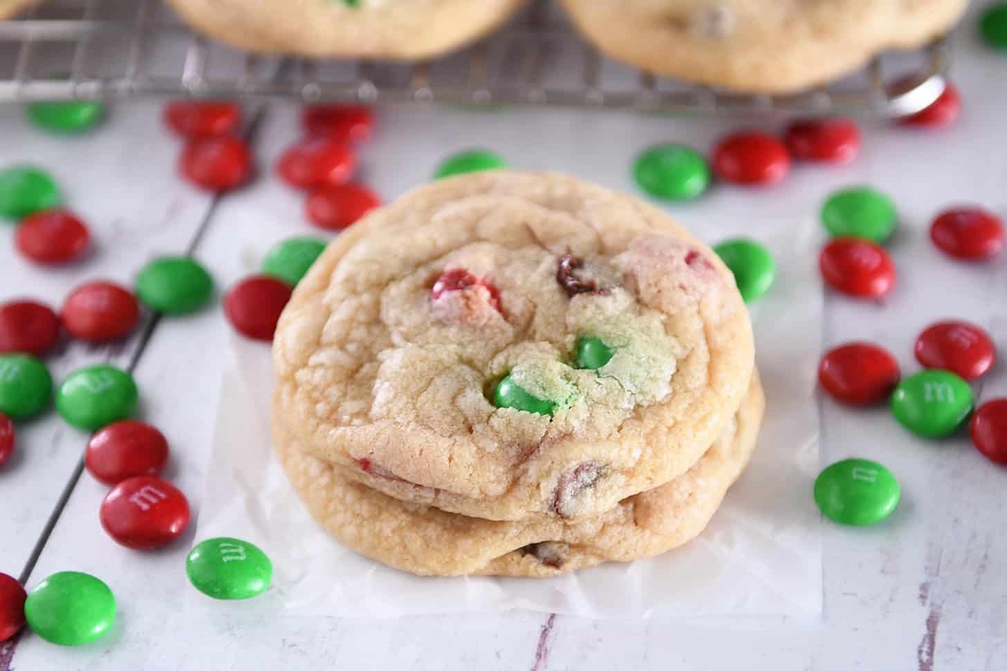 Soft and Chewy M&M Christmas Cookies