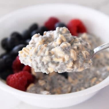 Spoonful of overnight chia oats.
