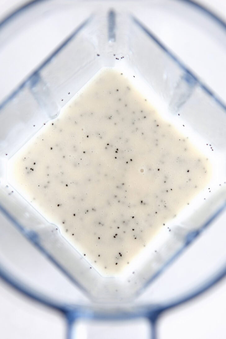 Blender with creamy poppy seed dressing.