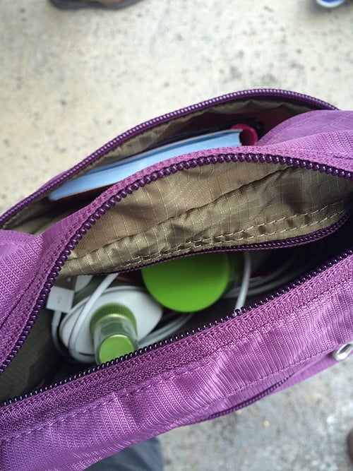 Top view of a purple travel bag.