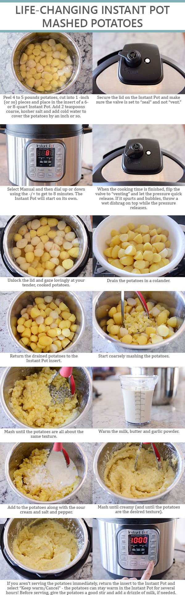 Step-by-step pictures and text for how to make Instant Pot Mashed Potatoes.