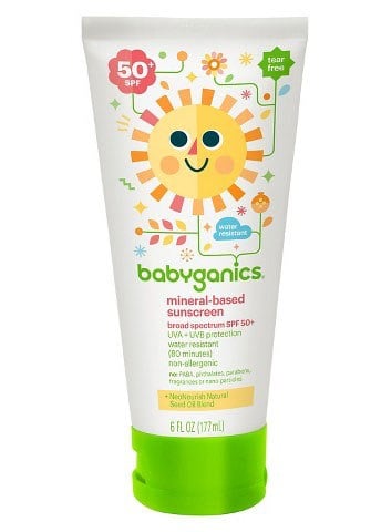 A tube of babyganics sunscreen.