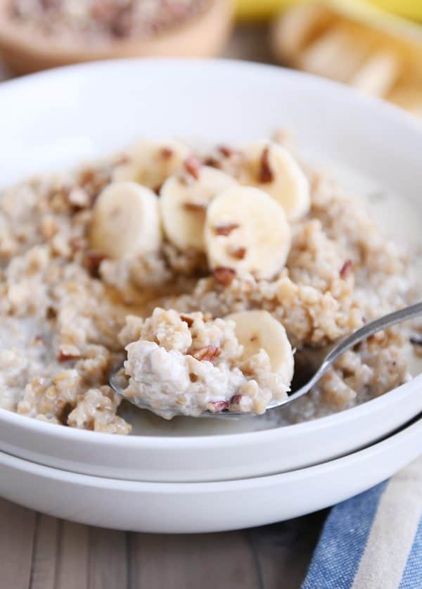 Spoonful of Instant Pot banana bread steel cut oats.