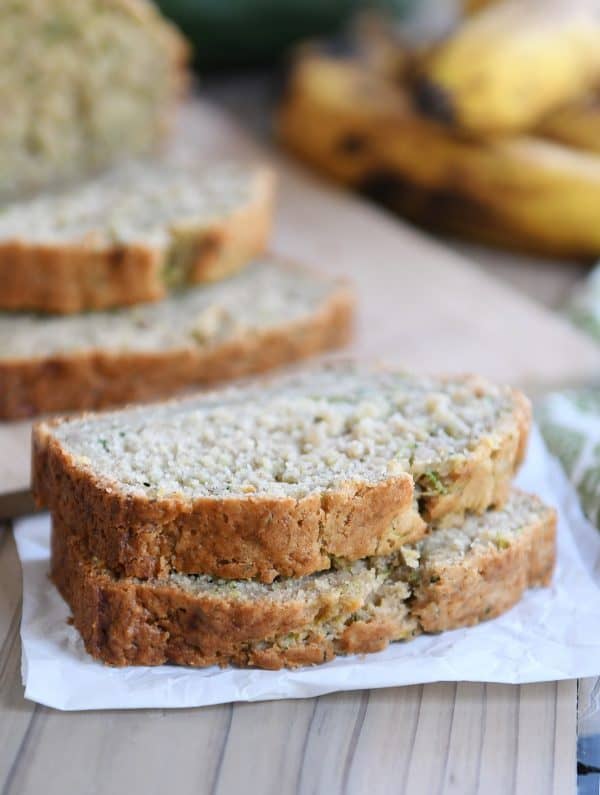 Two slices of zucchini banana bread.