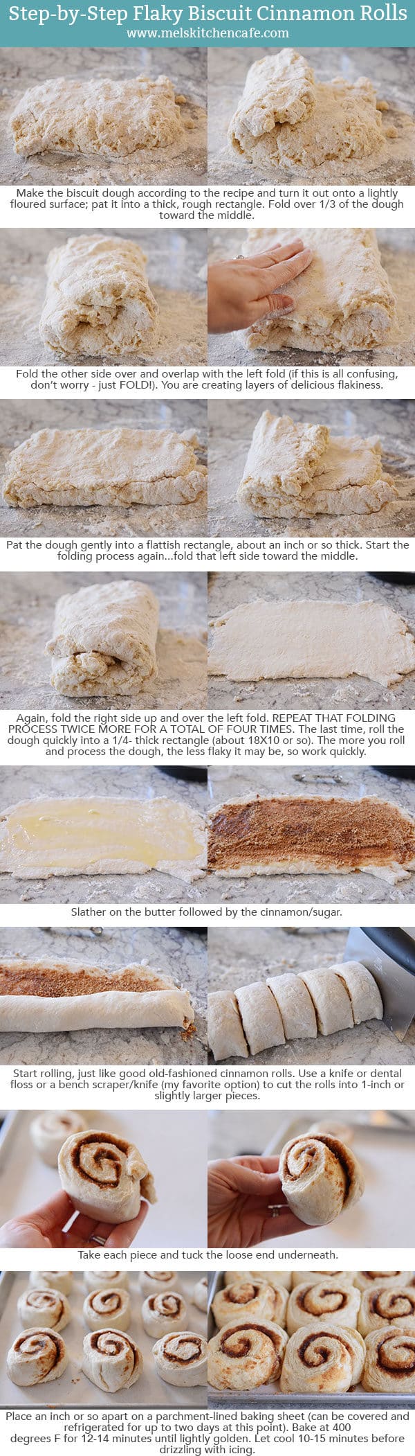 Step-by-step pictures and instructions of how to make biscuit cinnamon rolls.