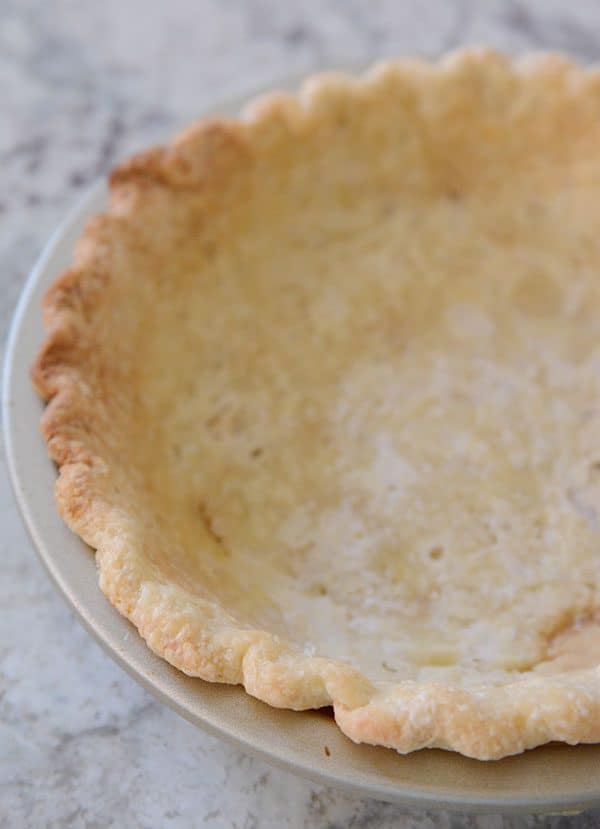 A golden brown cooked pie crust.