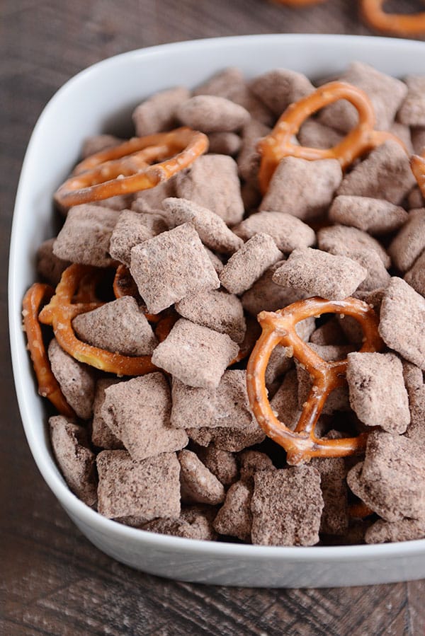 brownie batter puppy chow {or muddy buddies}