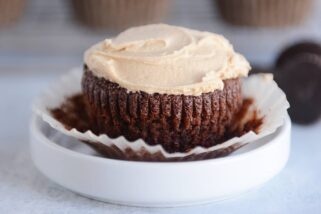 Fudgy Brownie Cupcakes with The Best Peanut Butter Frosting