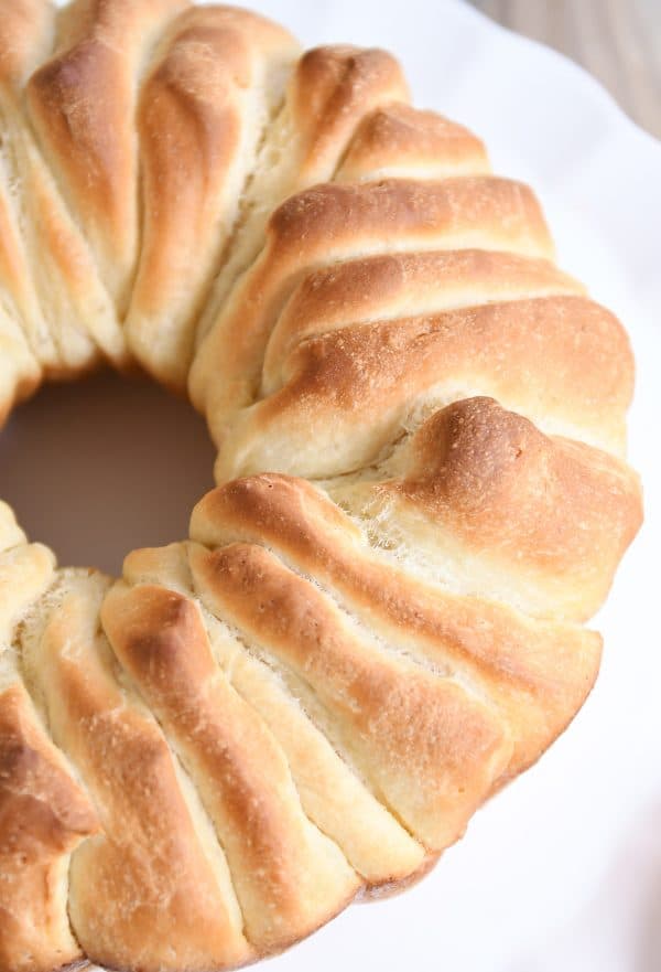 Pull apart bundt bread on white platter.