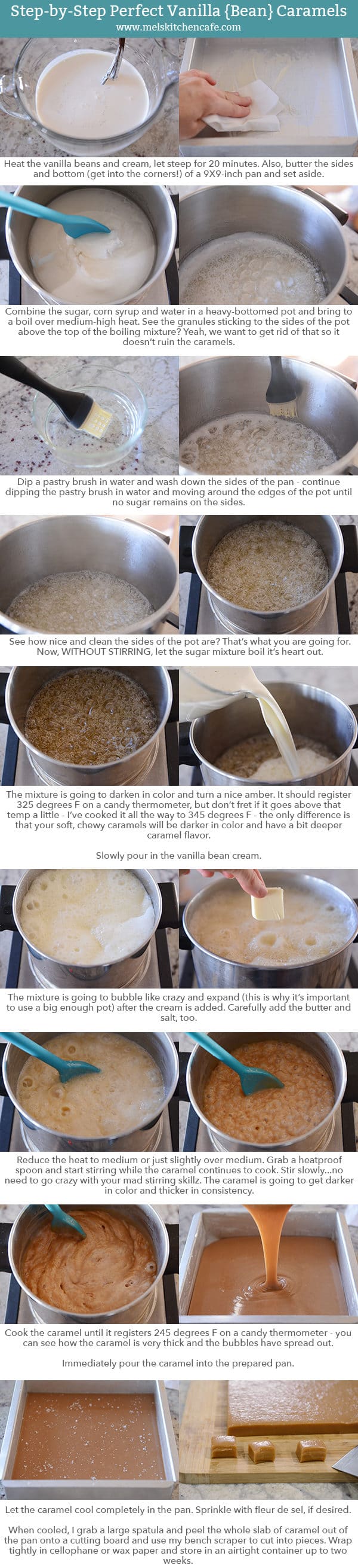 Step-by-Step pictures and instructions of how to make perfect Vanilla Bean Caramels.