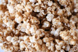 Closeup of soft and chewy caramel popcorn.