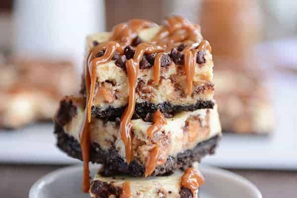 Caramel Snickers Cheesecake Bars