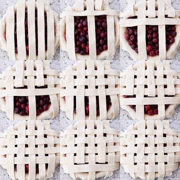 Step-by-step lattice pie crust for cherry pie.