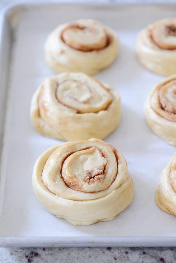 Uncooked cinnamon rolls.