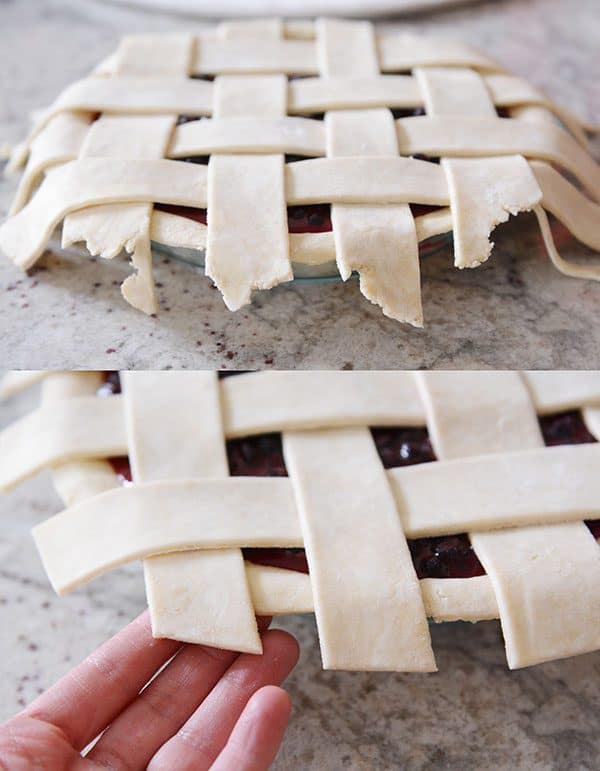 A lattice pie crust without the edges cut off.