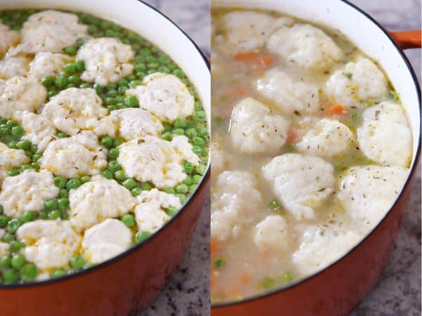 Side by side of uncooked and cooked dumplings.