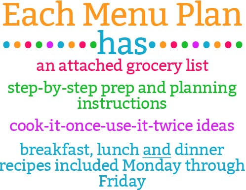 each menu plan list