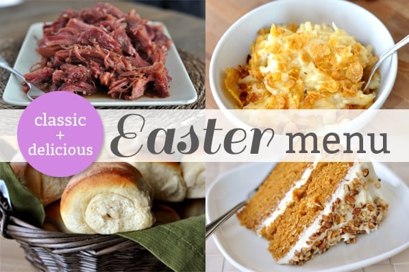 A collage of popular easter foods with the words Easter menu in the middle