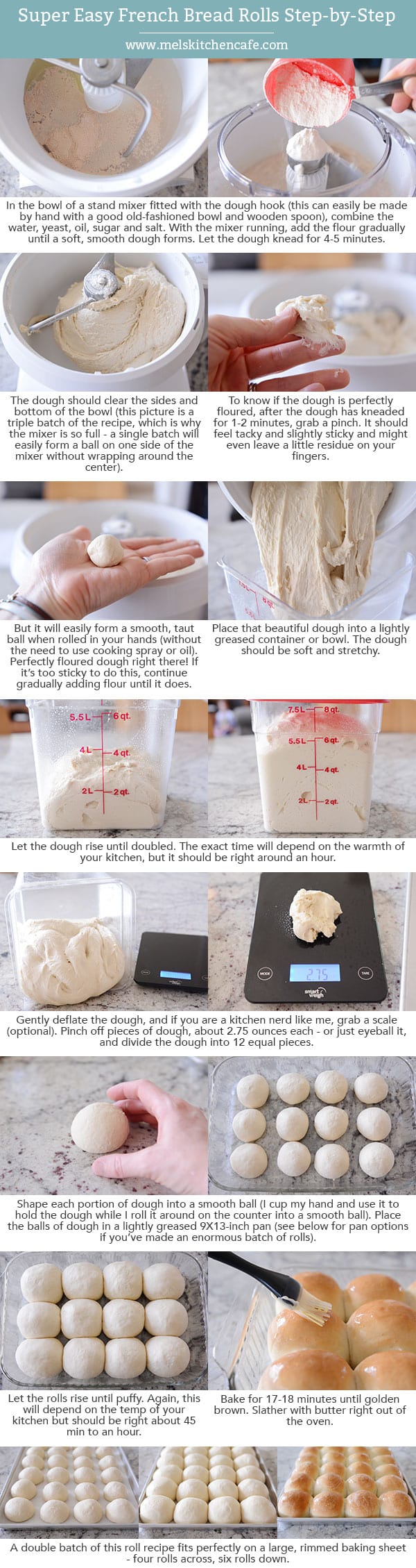 French bread roll step-by-step photos and text instructions on how to make the rolls.