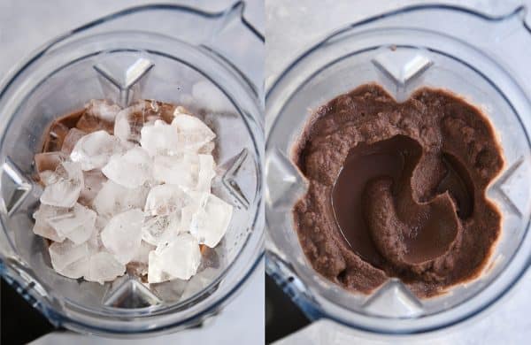 Side by side of frozen hot chocolate in blenders.