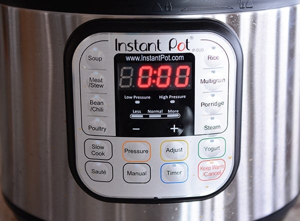 The front of an Instant Pot pressure cooker.