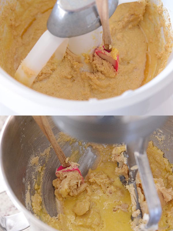 The start of cookie dough mixing in Bosch and KitchenAid bowls.