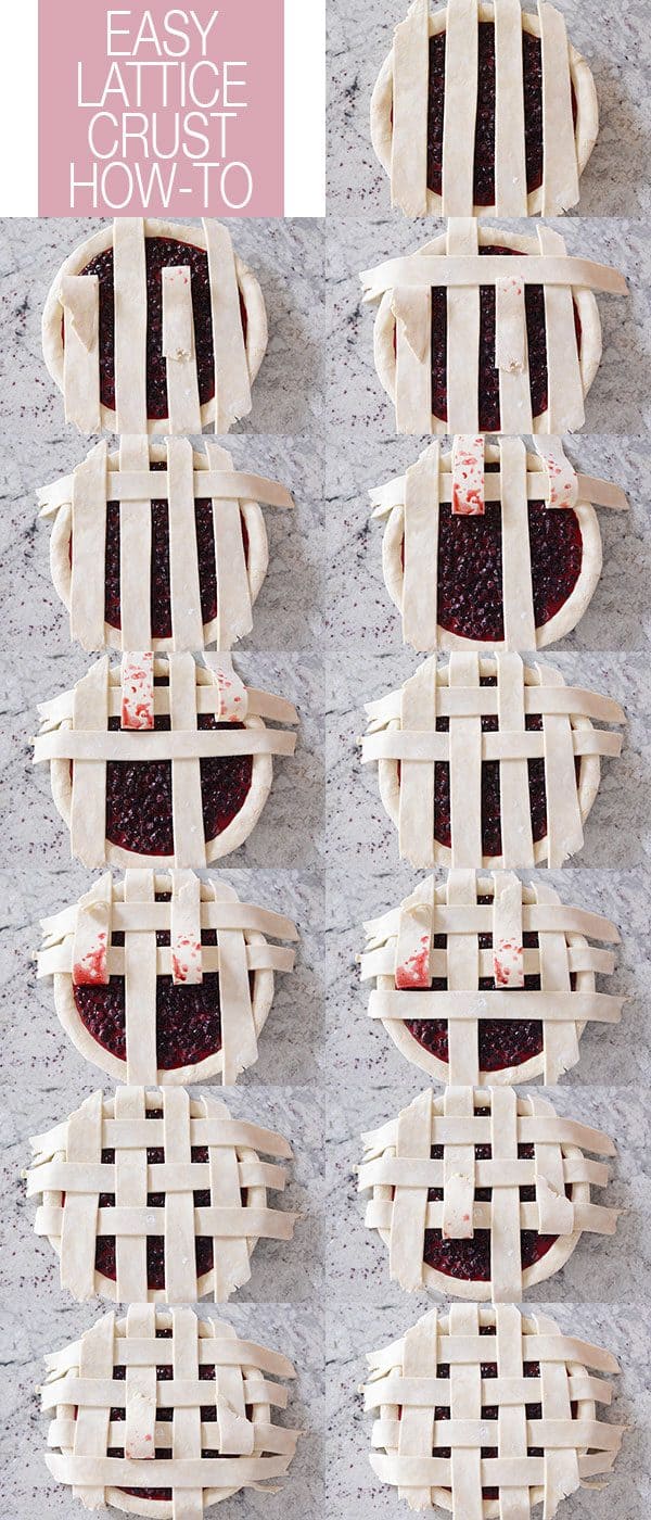 Step-by-step photos of how to make a lattice pie crust.