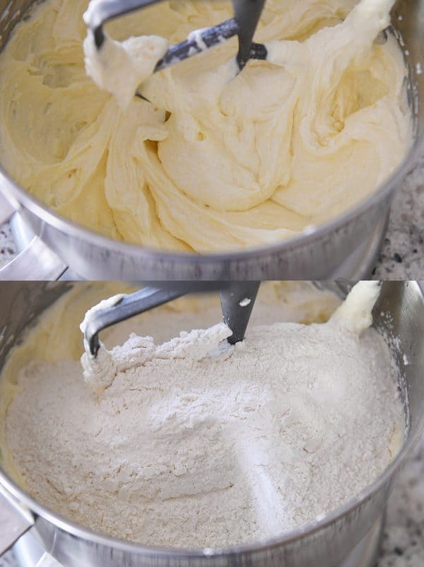 Mixing butter and flour for lemon swig sugar cookies.