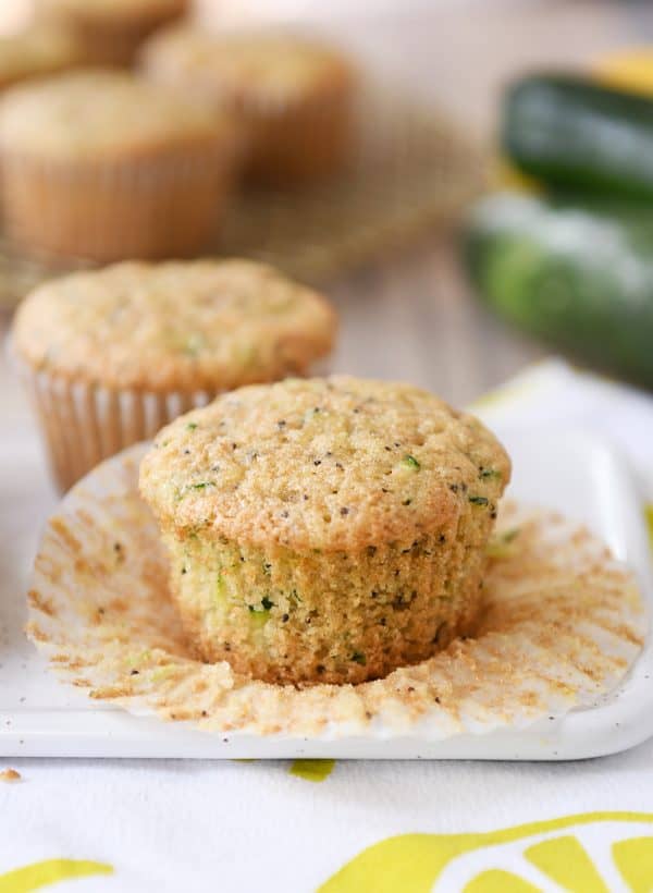 Unwrapped lemon poppy seed zucchini muffin.