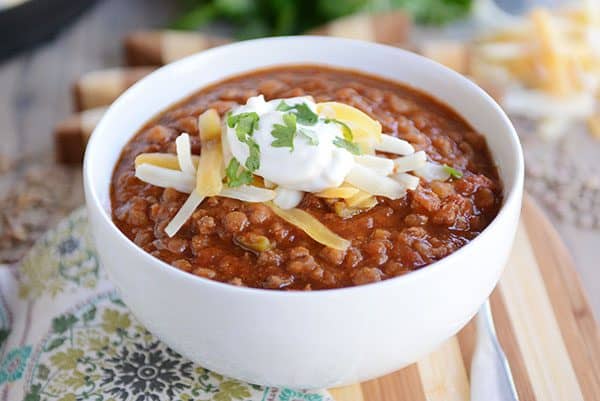 Delicious Instant Pot Lentil Chili {Stovetop and Slow Cooker Instructions Included!}