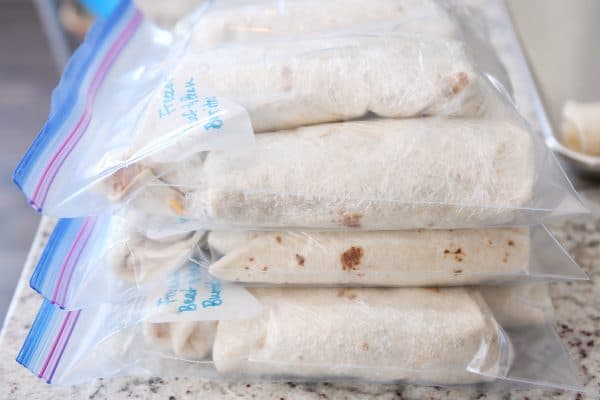 The best freezer beef and bean burritos in freezer bags.