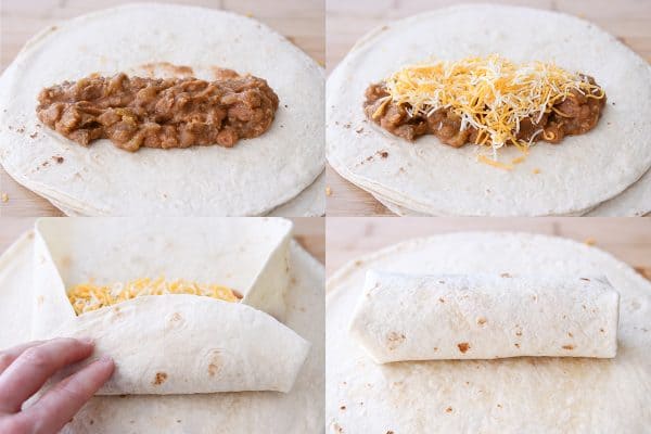 How to collage filling and rolling the best freezer beef and bean burritos.