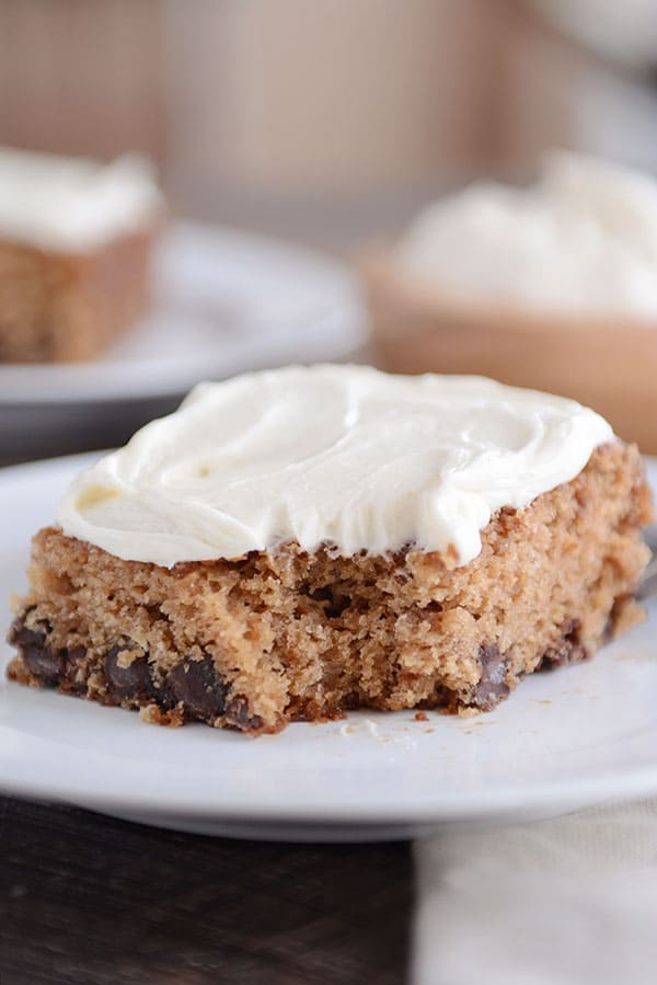 oatmeal chocolate chip cake with cream cheese frosting