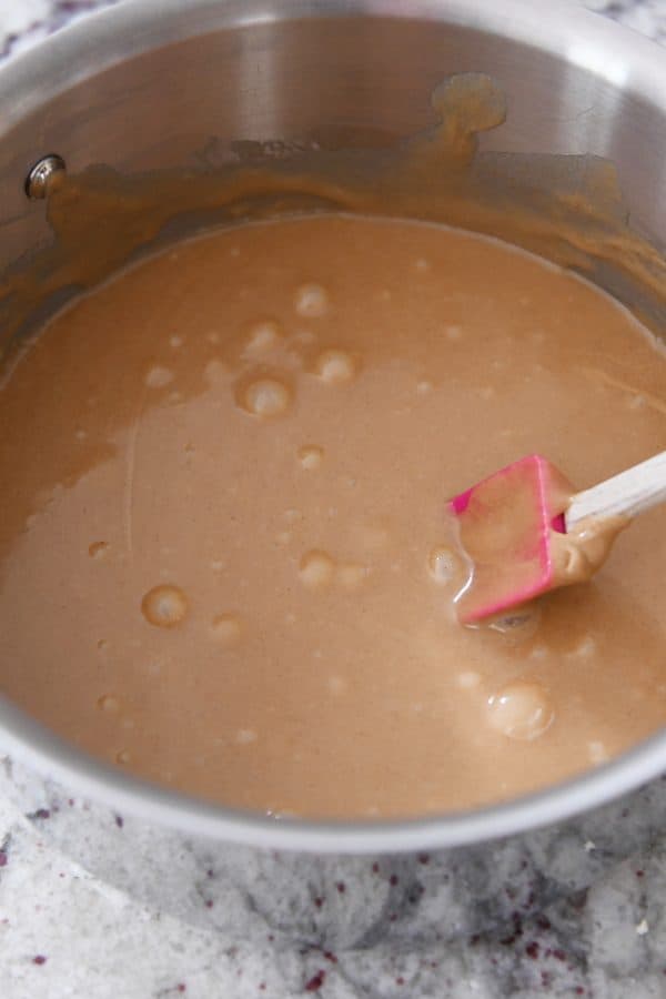 Peanut butter caramel mixture stirred until smooth.