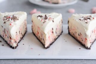 Peppermint Bark White Chocolate Mousse Cheesecake