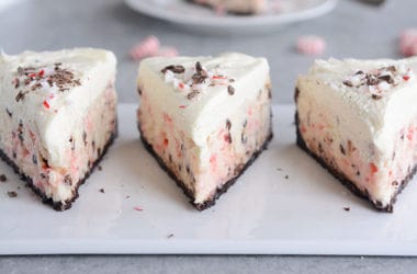 Peppermint Bark White Chocolate Mousse Cheesecake