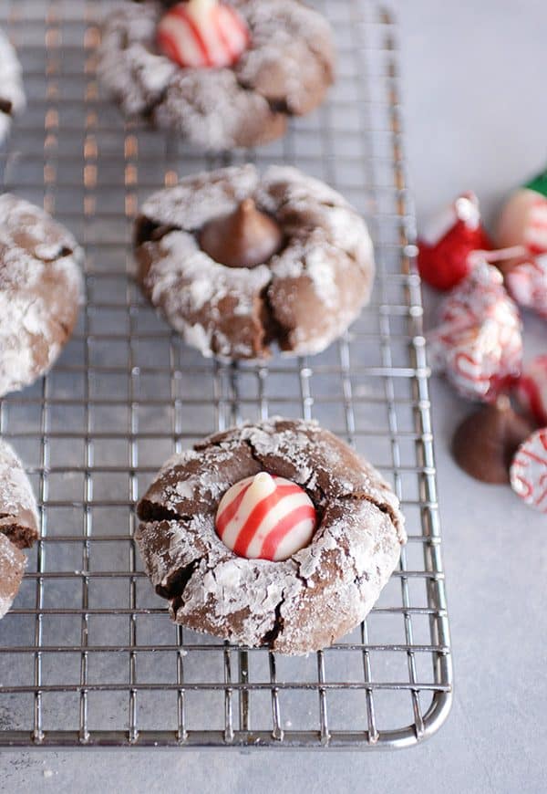 Chocolate blossom cookies on a cooling rack.