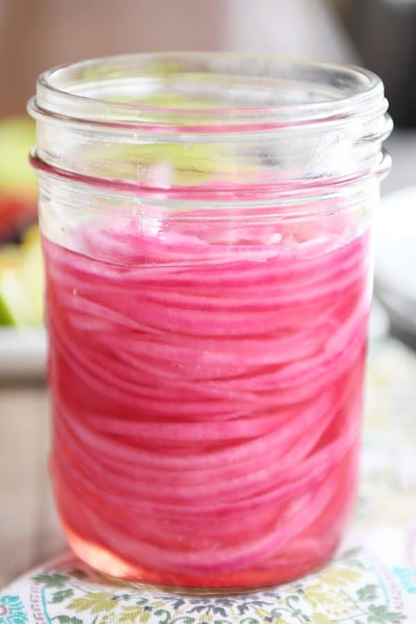 Jar of pickled onions.
