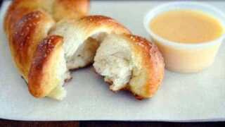 Soft Pretzel Twists with Homemade Cheese Dipping Sauce