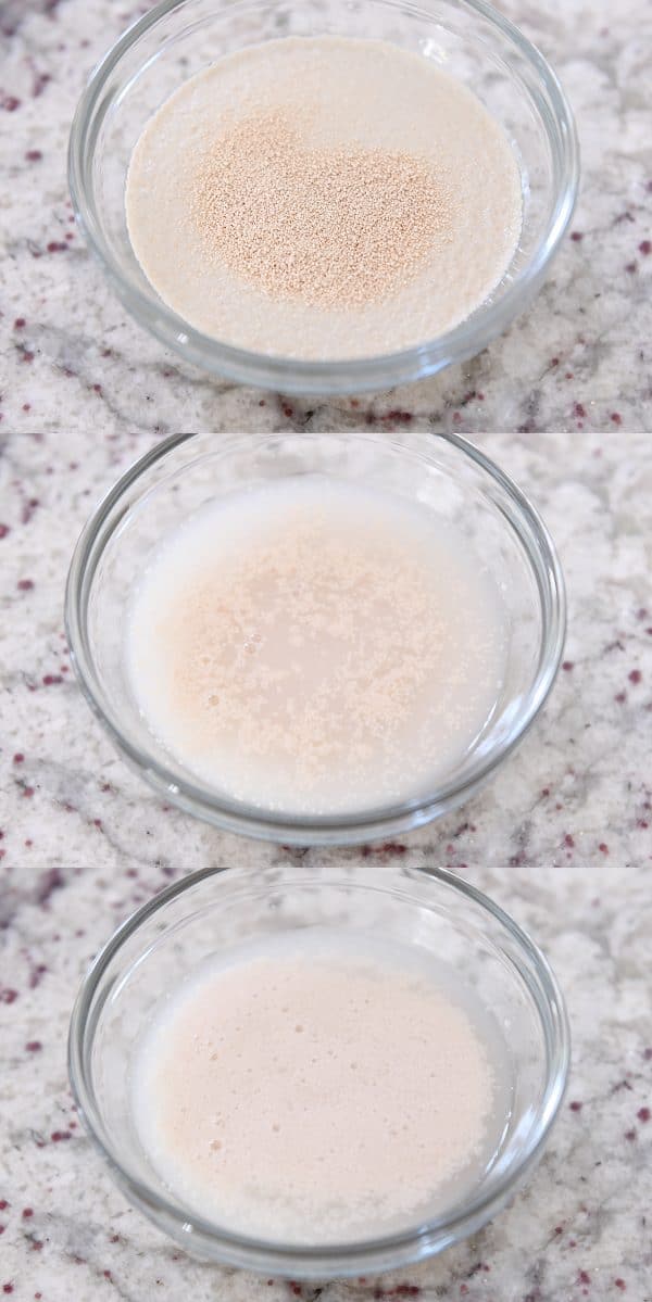 Proofing yeast in water.