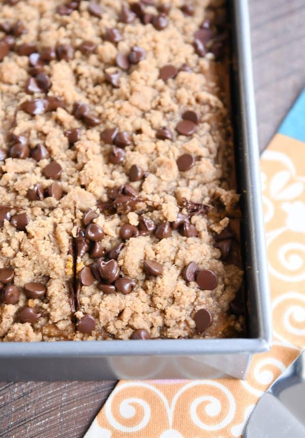 Pan of pumpkin chocolate chip streusel cake.